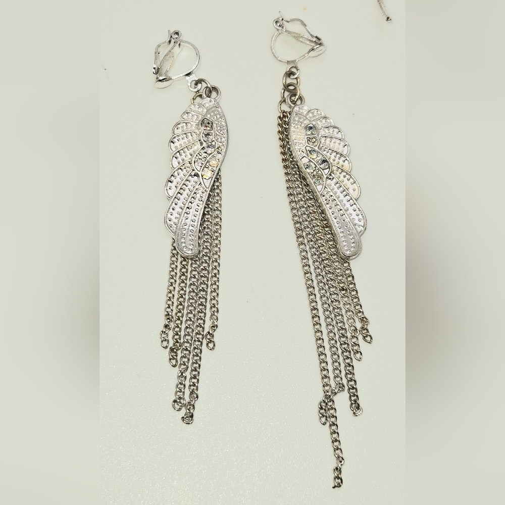 🆓️ FREE ADD ON 2 Pairs CLIP ON DANGLE EARRINGS Lot Silver Tone NON-PIERCED